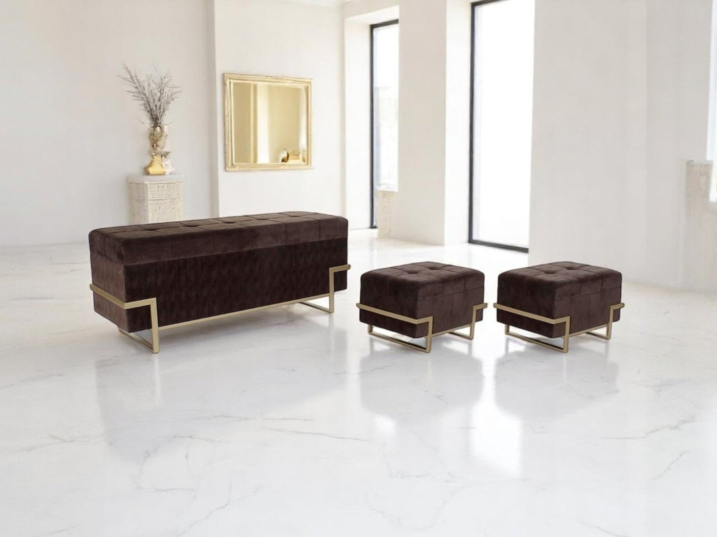 Banqueta DKD Home Decor Dorado Metal Marrón Terciopelo (120 x 42 x 48 cm)