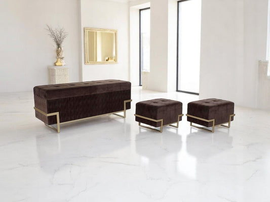 Banqueta DKD Home Decor   Dorado Metal Marrón Terciopelo (120 x 42 x 48 cm)